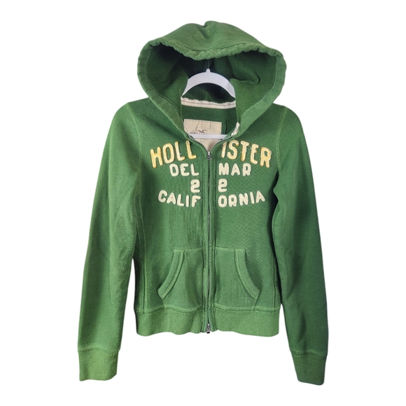 Hollister Sweaters - Y2K Hollister Full Zip Hoodie Sweater Medium Green Del Mar California Varsity